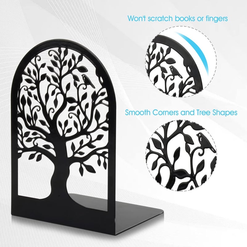 HappyHapi Book Ends, Metal Bookends for Shelves Decorative, Tree Stopper for Heavy Books, Black Ends to Hold Books for Home Office, 6.5 X 4.7 X 3.5 Inch(3 Pairs/6 Pcs, Large) - Image 3
