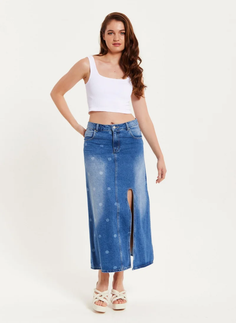 Liquorish Polka Dot Maxi Denim Skirt