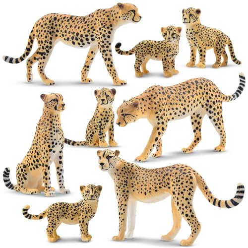 Toymany 8PCS Cheetah Figurines with Cheetah Cubs Realistic Jungle Zoo Animals Figurines Family Set Educational Toy Cake Toppers Christmas Birthday Gift for Kids - Image 1