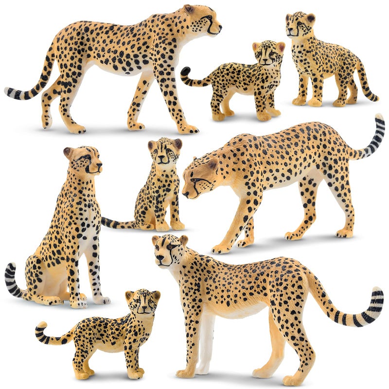 Toymany 8PCS Cheetah Figurines with Cheetah Cubs Realistic Jungle Zoo Animals Figurines Family Set Educational Toy Cake Toppers Christmas Birthday Gift for Kids - Image 2