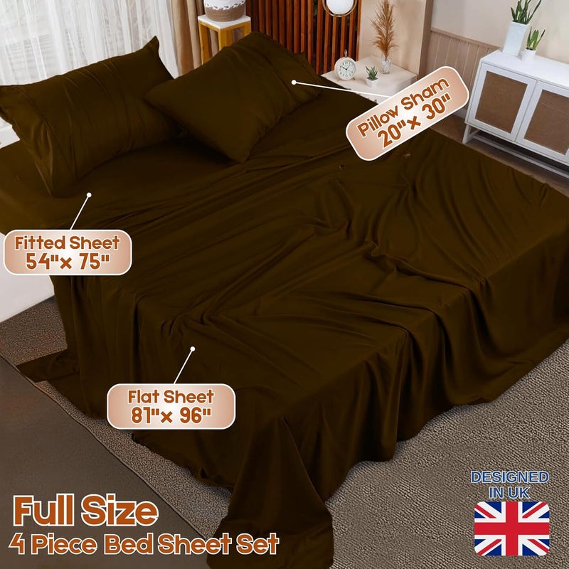 FOAM CRAFT Hotel Quality 4 Piece Bed Sheet Set - 100% Cotton Full Size with Deep Pockets (Brown) - Image 2