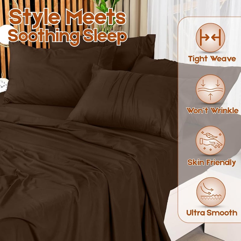 FOAM CRAFT Hotel Quality 4 Piece Bed Sheet Set - 100% Cotton Full Size with Deep Pockets (Brown) - Image 5