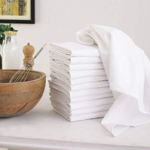 DG Collections White Cotton Kitchen Towels  Set of 12  18x28 Inches  Highly Absorbent  Embroidered - Image 1
