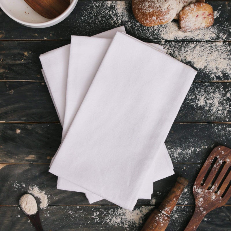 DG Collections White Cotton Kitchen Towels  Set of 12  18x28 Inches  Highly Absorbent  Embroidered - Image 2