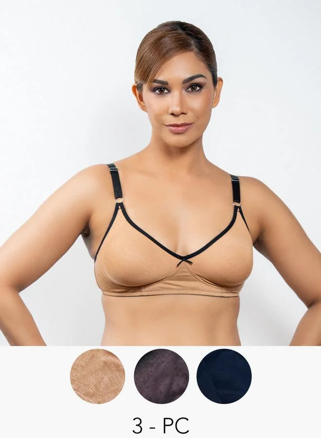 Aadaraya Set of 3 - Aadaraya Solid A-frame Bra with Hook and Eye Closure