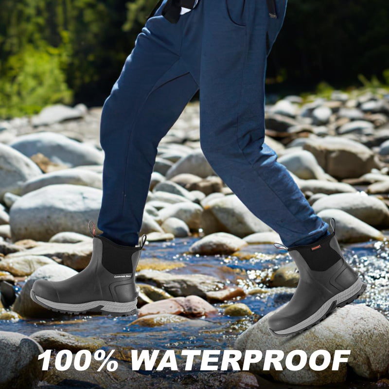 Showave Men's Rain Boots Waterproof Excursion Rubber Boots Insulated Mud Booties for Trekking Gardening Farming Camping Fishing and Chore Work (Black, Size 13) - Image 3