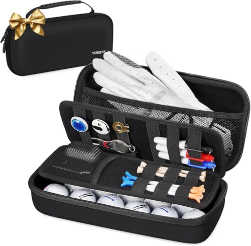 YOREPEK Golf Glove Holder with Removable Glove Shaper, Protective Hard Shell Golf Accessories Case Bag with 2 Dividers Fits Balls, Tees, Markers, Cool Gifts for Golfers - Image 1