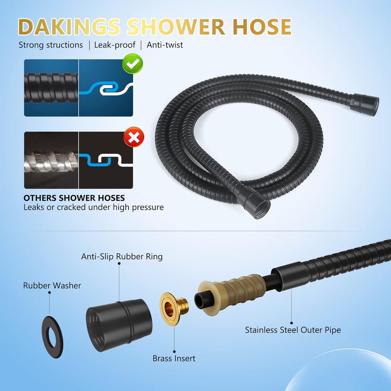 DAKINGS 6 Spray Modes High Pressure Handheld Showerhead Set Upgraded 5 Inches Shower Head with Handheld Spray Matte Black Handheld Shower Head 60 Inches Stainless Steel Hose-1-Min Install - Image 4
