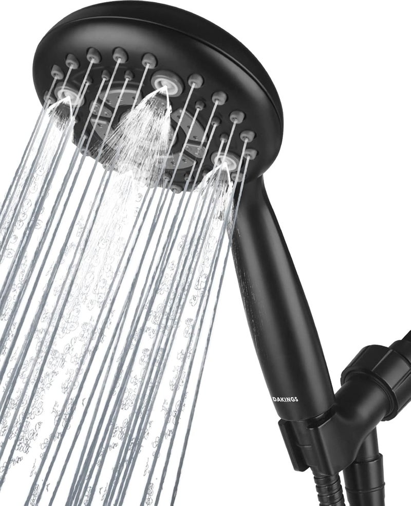 DAKINGS 6 Spray Modes High Pressure Handheld Showerhead Set Upgraded 5 Inches Shower Head with Handheld Spray Matte Black Handheld Shower Head 60 Inches Stainless Steel Hose-1-Min Install - Image 1
