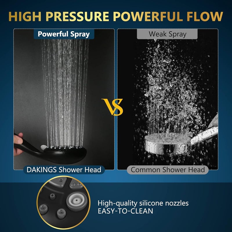 DAKINGS 6 Spray Modes High Pressure Handheld Showerhead Set Upgraded 5 Inches Shower Head with Handheld Spray Matte Black Handheld Shower Head 60 Inches Stainless Steel Hose-1-Min Install - Image 3