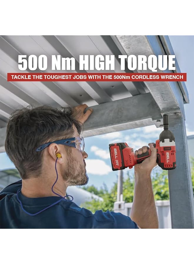 آي بيل طقم مفتاح ربط صدمي لاسلكي Ibell Bw20-50، 20 فولت، ½ بوصة، عزم دوران 650 نيوتن متر، عزم أقصى 500 نيوتن متر، سرعة دوران 2200 دورة في الدقيقة، 3200 دورة في الدقيقة، بطارية 4.0 أمبير/ساعة، مقابس صدمية، شاحن سريع، وصندوق BMC - Image 3