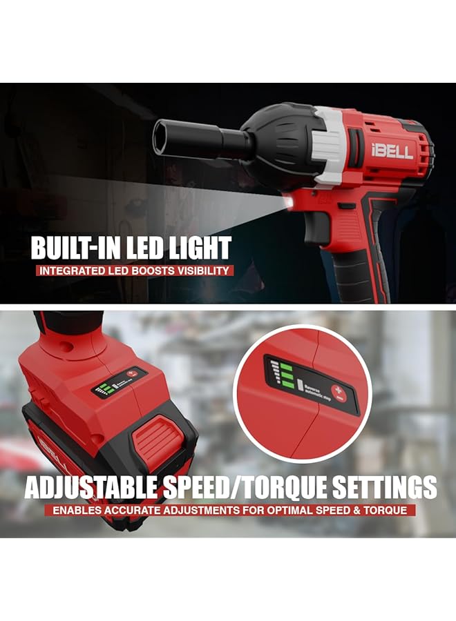 آي بيل طقم مفتاح ربط صدمي لاسلكي Ibell Bw20-50، 20 فولت، ½ بوصة، عزم دوران 650 نيوتن متر، عزم أقصى 500 نيوتن متر، سرعة دوران 2200 دورة في الدقيقة، 3200 دورة في الدقيقة، بطارية 4.0 أمبير/ساعة، مقابس صدمية، شاحن سريع، وصندوق BMC - Image 5