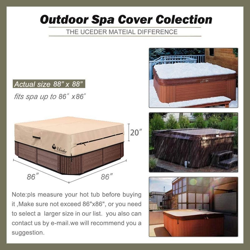 UCEDER Waterproof Hot Tub Cover Outdoor Spa Cover (86''x86 x 20'') 600D Heavy Duty Polyester Hot Tub Cover Protector(Brown) - Image 2