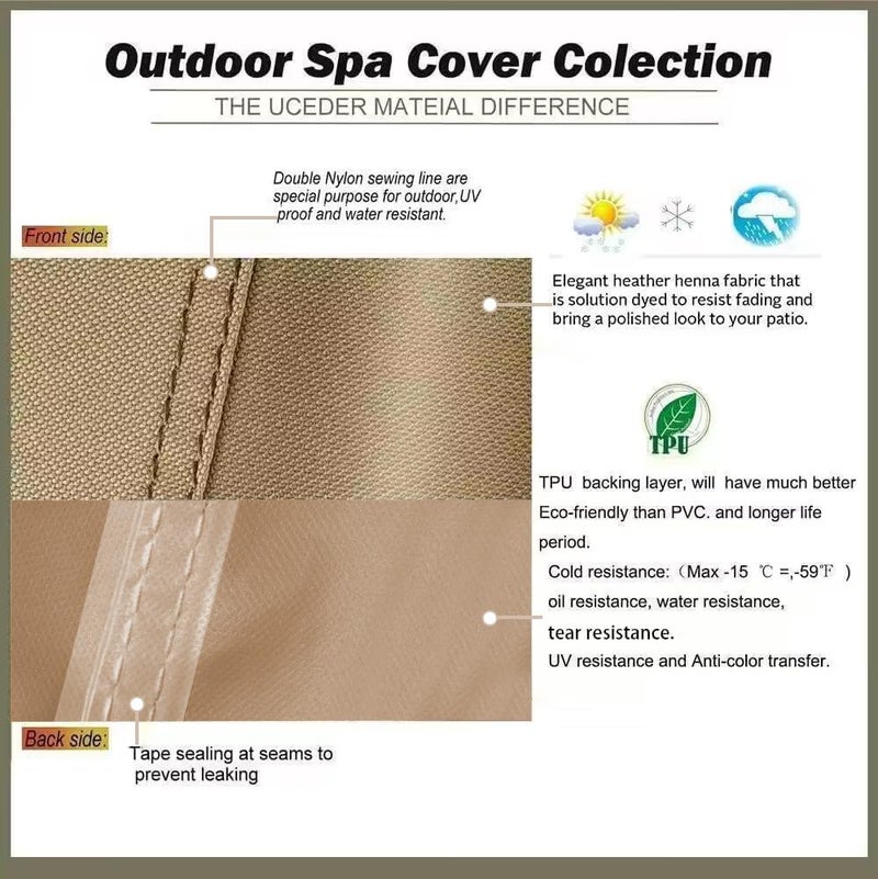 UCEDER Waterproof Hot Tub Cover Outdoor Spa Cover (86''x86 x 20'') 600D Heavy Duty Polyester Hot Tub Cover Protector(Brown) - Image 4