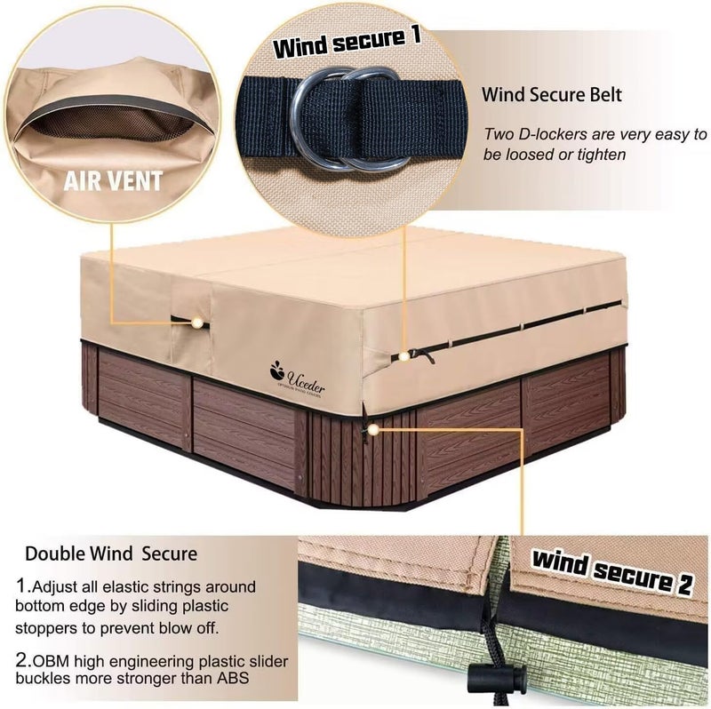 UCEDER Waterproof Hot Tub Cover Outdoor Spa Cover (86''x86 x 20'') 600D Heavy Duty Polyester Hot Tub Cover Protector(Brown) - Image 3