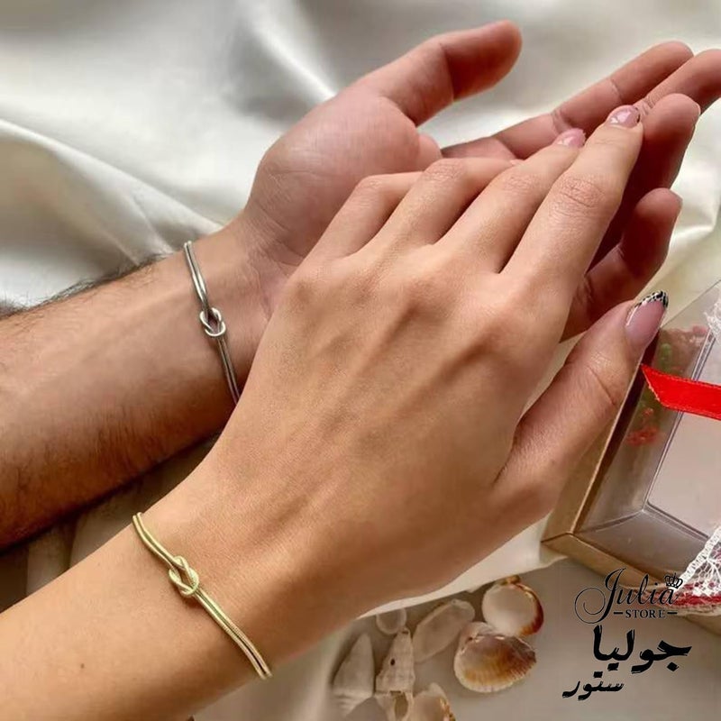 أساور متطابقة من الفولاذ المقاوم للصدأ مطلية بالذهب عيار 18 قيراطًا، مناسبة للرجال والنساء، بتصميم عقدة الحب، وسلسلة الثعبان الرقيقة، وسوار إنفينيتي الأبدي، وسوار الصداقة القابل للتعديل، وهدية مجوهرات مميزة. إسورة حريمي أنيقة من الستانلس ستيل بتصميم عصري، مقاومة للصدأ، مناسبة للاستخدام اليومي والهدايا - Image 5