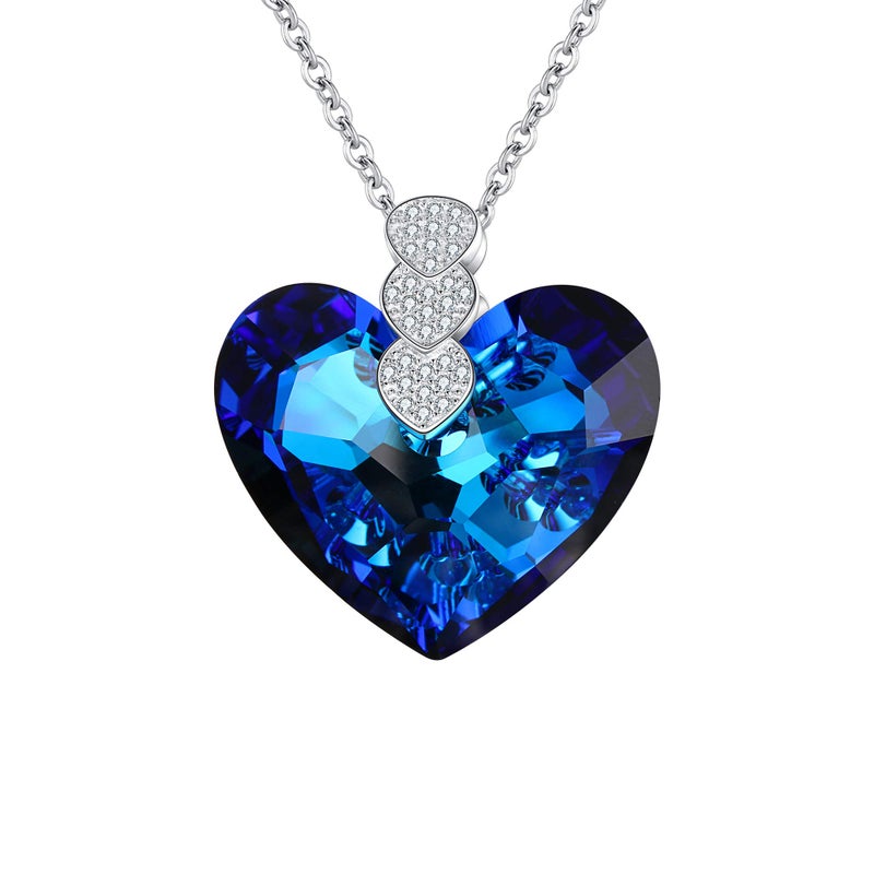 EleQueen 925 Sterling Silver CZ "Courageous Heart" Inspired Pendant Necklace Ocean Blue Made with Crystals - Image 1