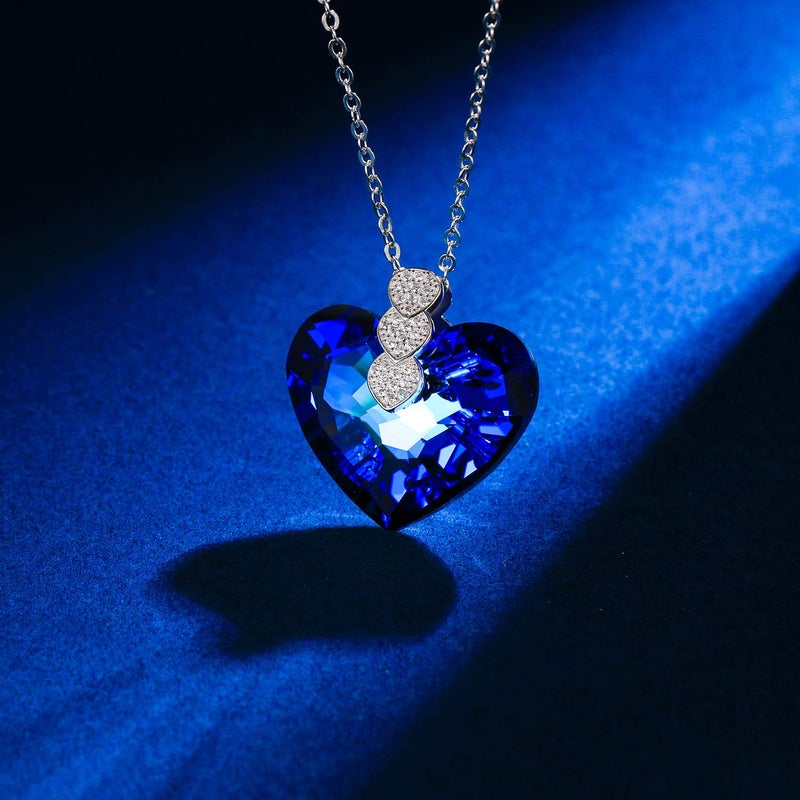 EleQueen 925 Sterling Silver CZ "Courageous Heart" Inspired Pendant Necklace Ocean Blue Made with Crystals - Image 3