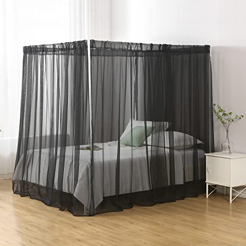 WANFASO Chiffon Black Bed Canopy Queen Size, Gothic Style Girls Canopy Bed Curtains, 4 Post Bed Curtains for Adult Room Decor - Image 3