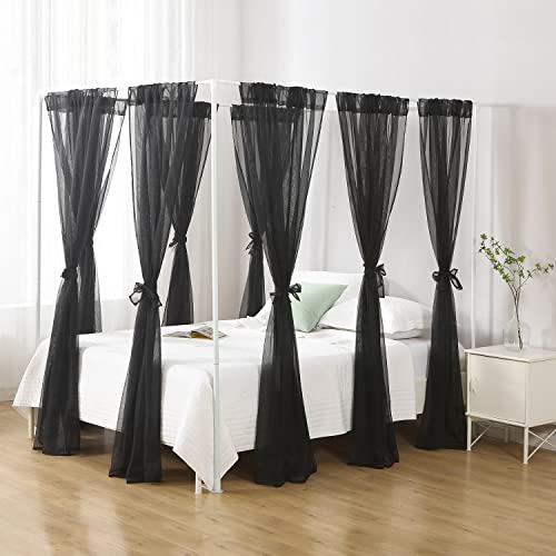 WANFASO Chiffon Black Bed Canopy Queen Size, Gothic Style Girls Canopy Bed Curtains, 4 Post Bed Curtains for Adult Room Decor - Image 4