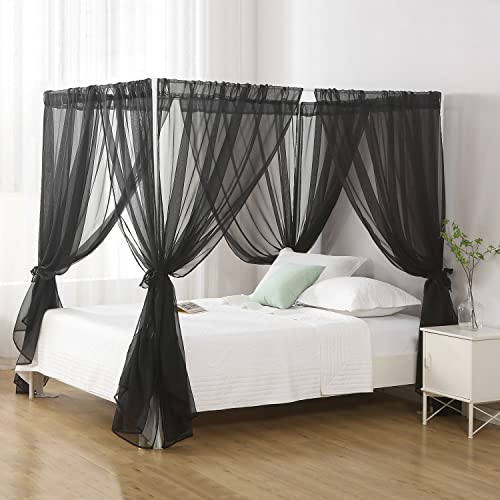WANFASO Chiffon Black Bed Canopy Queen Size, Gothic Style Girls Canopy Bed Curtains, 4 Post Bed Curtains for Adult Room Decor - Image 1