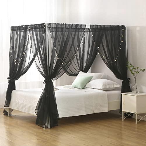 WANFASO Chiffon Black Bed Canopy Queen Size, Gothic Style Girls Canopy Bed Curtains, 4 Post Bed Curtains for Adult Room Decor - Image 2