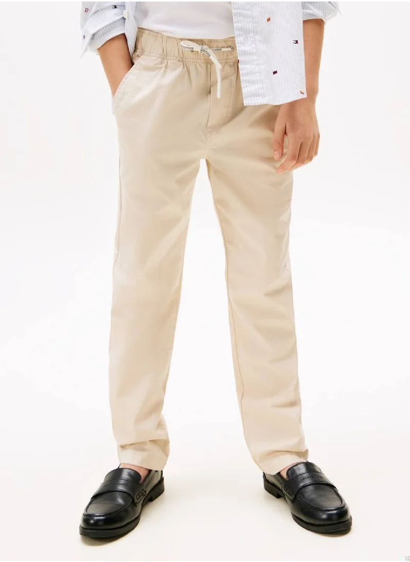 TOMMY HILFIGER Boys' Regular Pull ON Poplin Pants - Cotton, Beige