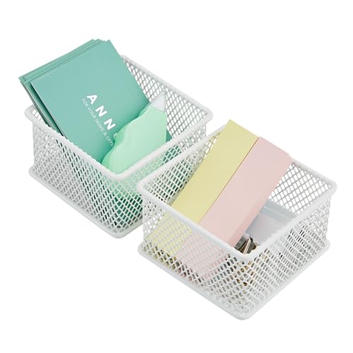 Annova Stackable Mesh Drawer Cabinet and Shelf Organizer Bins Storage Basket School Office Supply Holder Tray- Set of 2 (White, 3x3x2 Inch) - Image 1