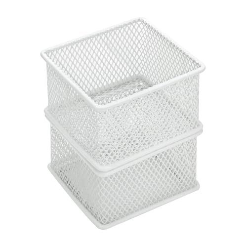 Annova Stackable Mesh Drawer Cabinet and Shelf Organizer Bins Storage Basket School Office Supply Holder Tray- Set of 2 (White, 3x3x2 Inch) - Image 2