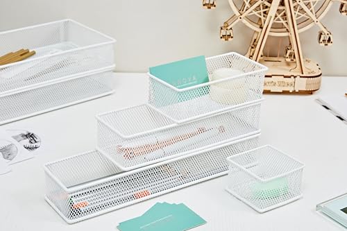 Annova Stackable Mesh Drawer Cabinet and Shelf Organizer Bins Storage Basket School Office Supply Holder Tray- Set of 2 (White, 3x3x2 Inch) - Image 5