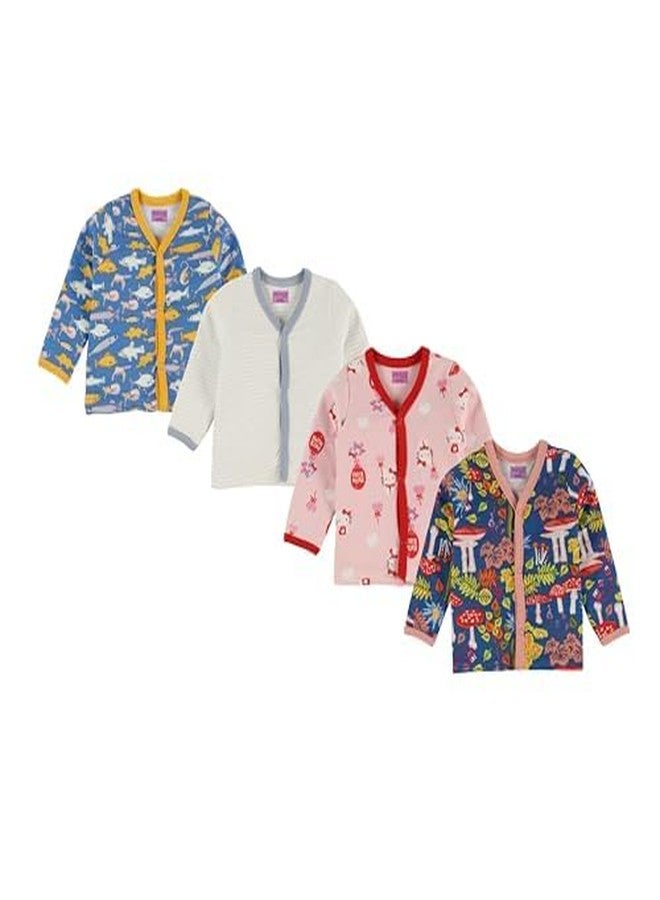 Baby Jhabla Cotton Unisex Front Open Shirt Full Sleeve T-Shirt with Snap Buttons and Cute Prints New Born Baby Clothes Tees Combo (in, Age, 12 Months, 18 Months, Regular, Pack of 3)