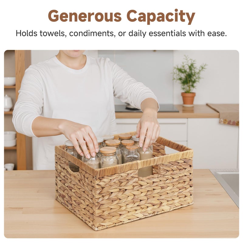 StorageWorks Extra Large Wicker Baskets for Organizing, Water Hyacinth Storage Basket with Built-in Handles, 1 Pack - Image 4