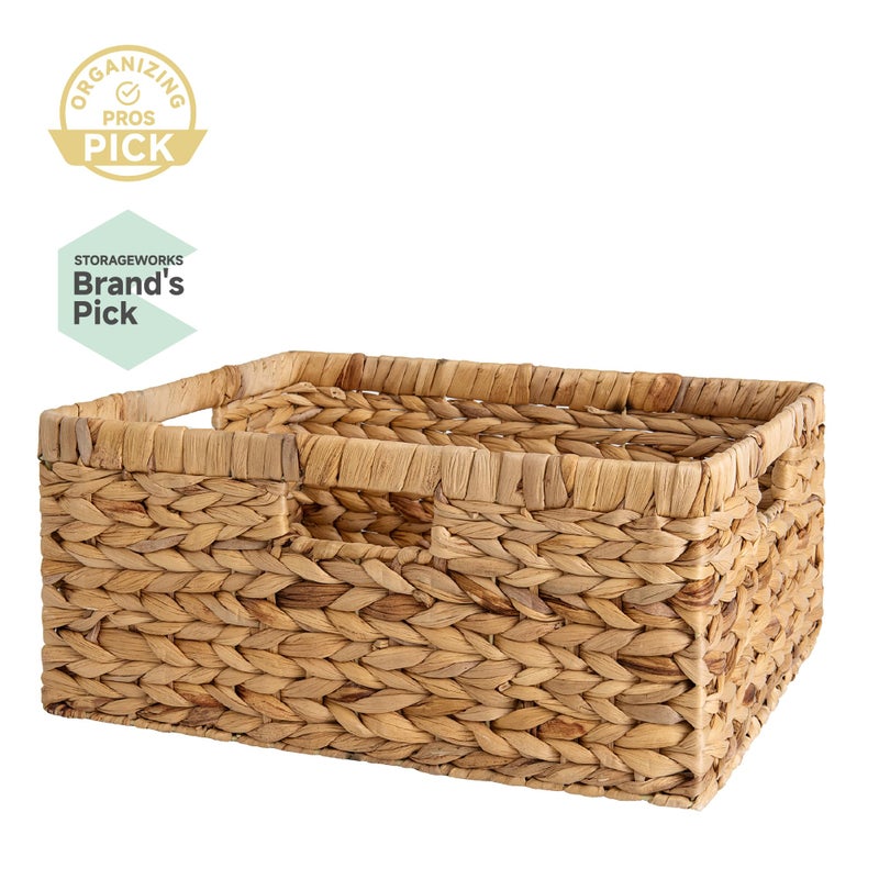 StorageWorks Extra Large Wicker Baskets for Organizing, Water Hyacinth Storage Basket with Built-in Handles, 1 Pack - Image 2