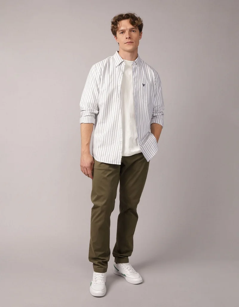 AE Everyday Striped Oxford Button-Up Shirt