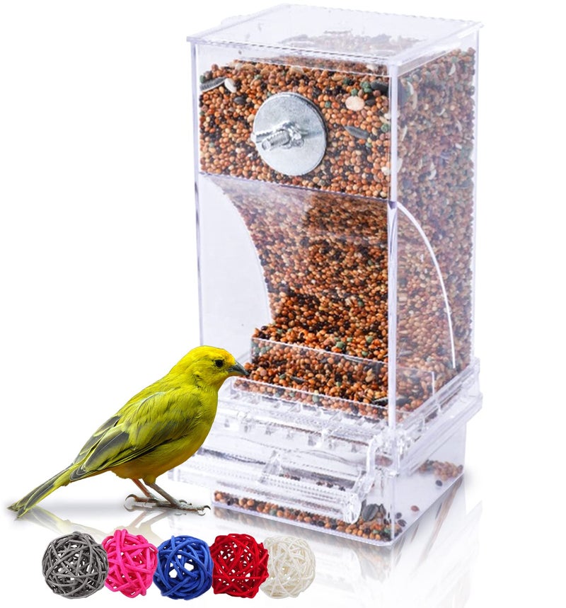 Hamiledyi Automatic Parrot Feeder for Lovebirds, Transparent Seed Container, Acrylic Cage Accessories, No Mess Food Dispenser for Small and Medium Birds - Image 1