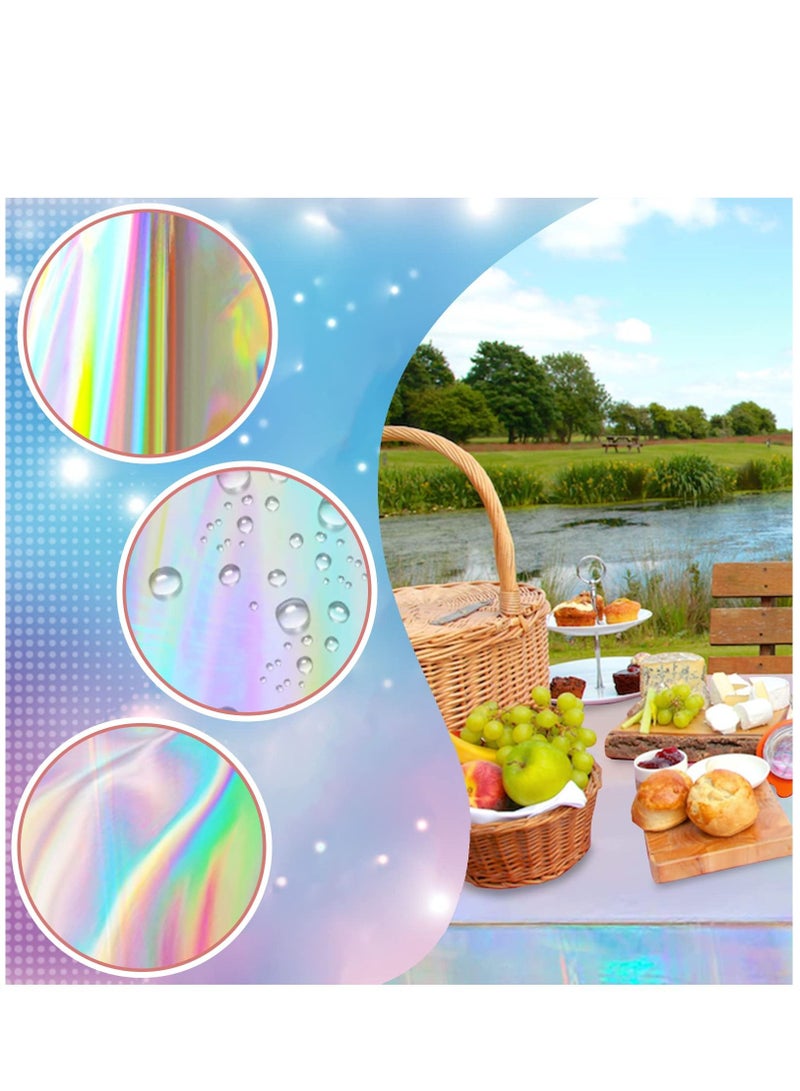 KASTWAVE 3 Pack Iridescence Plastic Tablecloths, Shiny Disposable Rectangle Table Covers, Iridescent Table Cloth for Wedding Party Birthday Christmas Baby Shower Decoration, 54" x 108" - Image 2