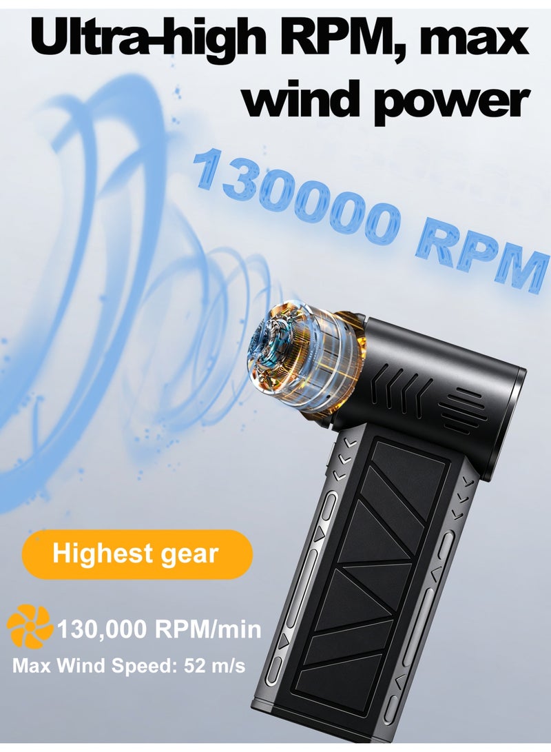 DYSWEI Handheld Blower, Electronic Air Blower, Cordless Leaf Blowe 13000RPM Powerful Turbo Fan with LED Light & Storage Case, Portable Electric Air Duster for Leaf Blowing, Car Cleaning, and Inflation - Image 4