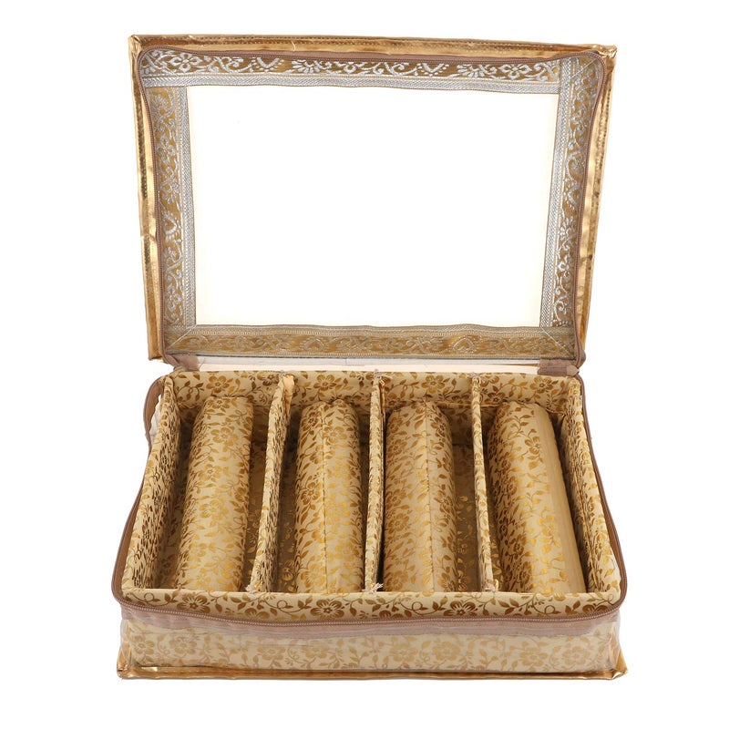 Kuber Industries Kuber Industries Brocade Hardboard 2 Pieces Four Rod Bangle Box (Gold) - CTKTC021174  - Image 4