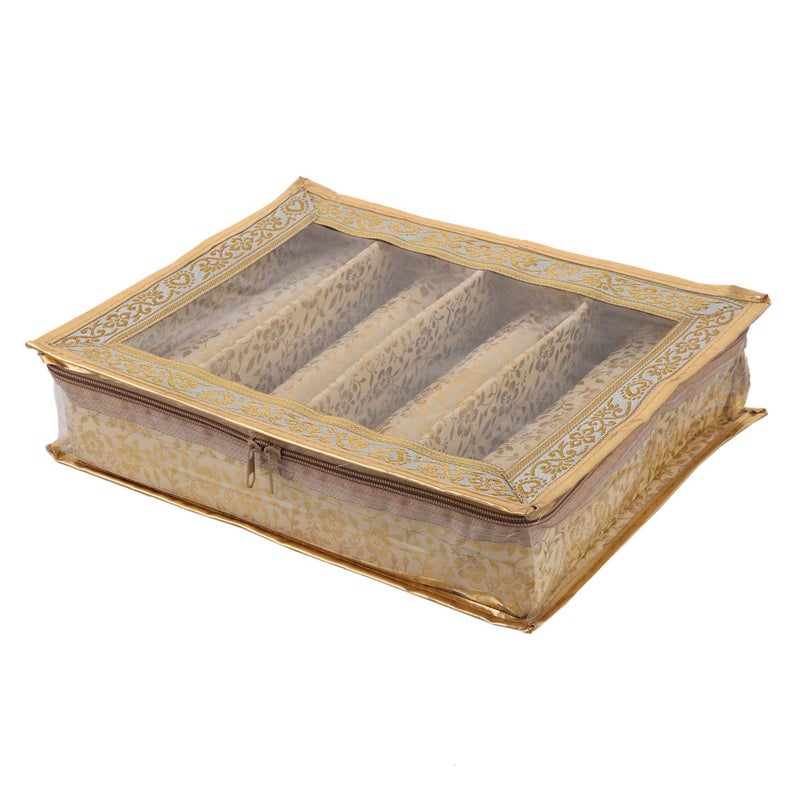 Kuber Industries Kuber Industries Brocade Hardboard 2 Pieces Four Rod Bangle Box (Gold) - CTKTC021174  - Image 2