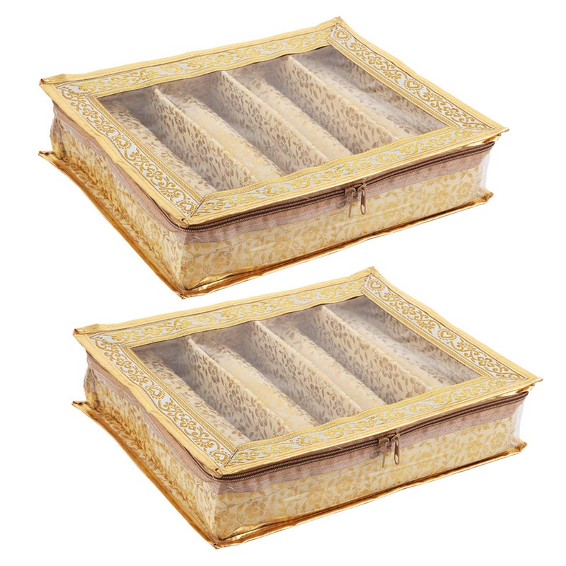 Kuber Industries Kuber Industries Brocade Hardboard 2 Pieces Four Rod Bangle Box (Gold) - CTKTC021174  - Image 1