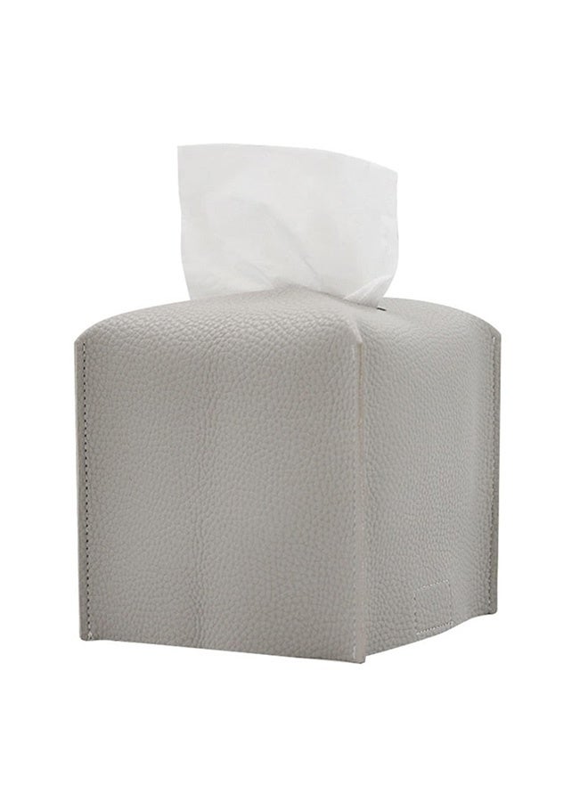 Peachjoy Tissue Box Cover for Modern PU Leather Simple Solid Color Holder Square Tissue Bag, Ideal for Bathrooms,Office,Car,Outdoor Tent,Dining Table, 13 * 13 * 13cm, Silver Gray - Image 1