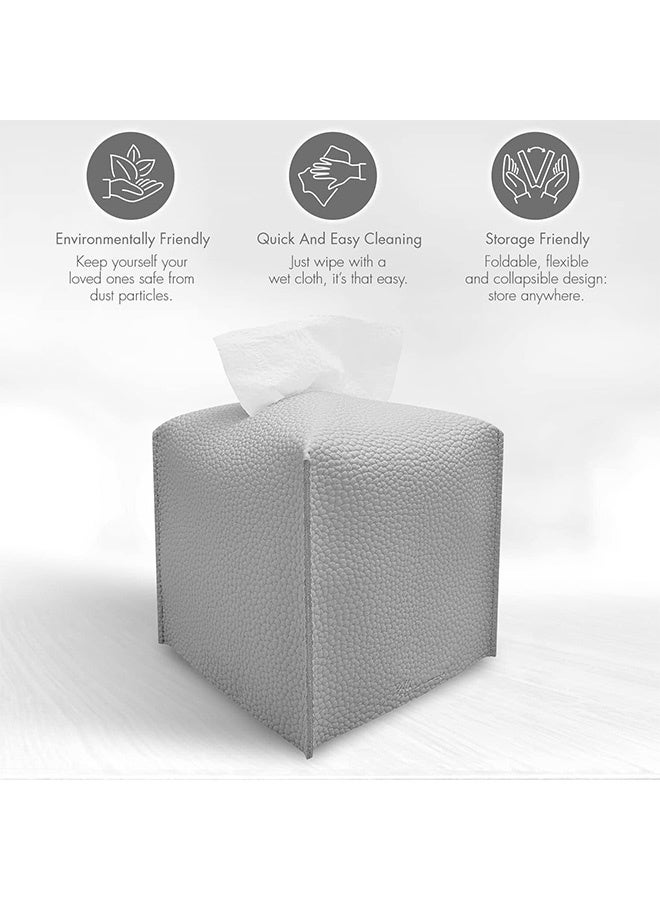 Peachjoy Tissue Box Cover for Modern PU Leather Simple Solid Color Holder Square Tissue Bag, Ideal for Bathrooms,Office,Car,Outdoor Tent,Dining Table, 13 * 13 * 13cm, Silver Gray - Image 4