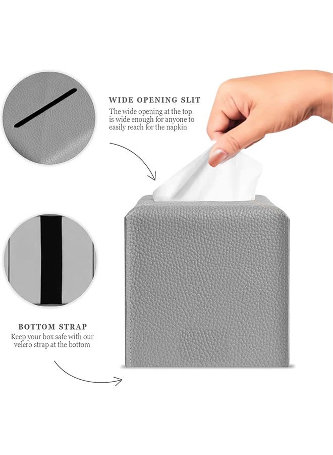 Peachjoy Tissue Box Cover for Modern PU Leather Simple Solid Color Holder Square Tissue Bag, Ideal for Bathrooms,Office,Car,Outdoor Tent,Dining Table, 13 * 13 * 13cm, Silver Gray - Image 3