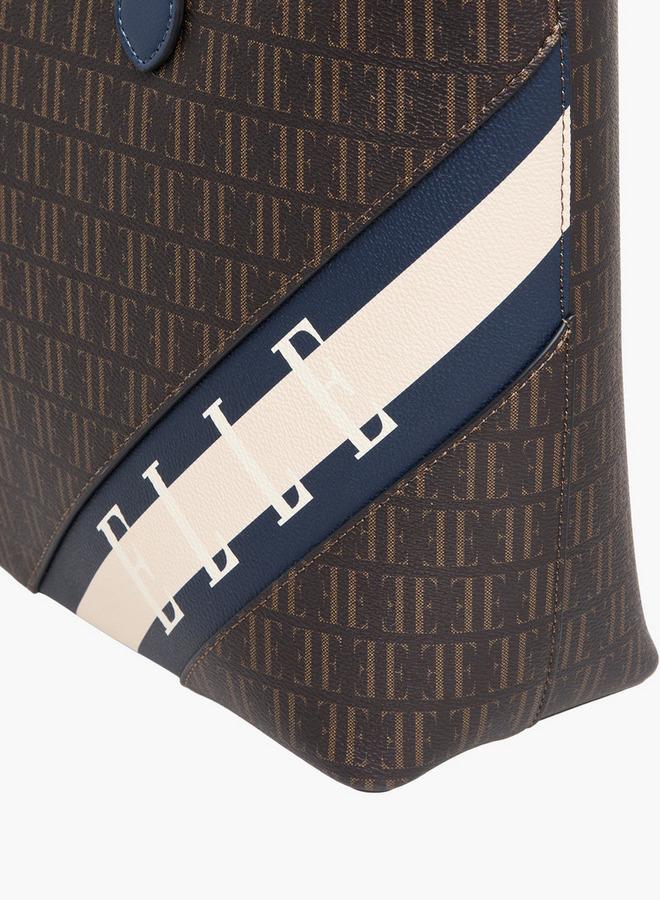 ايل حقيبة يد بطبعة شعار بمقابض مزدوجة وإغلاق بسحاب - Image 5