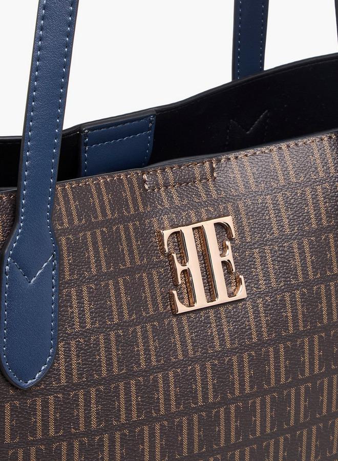 ايل حقيبة يد بطبعة شعار بمقابض مزدوجة وإغلاق بسحاب - Image 4