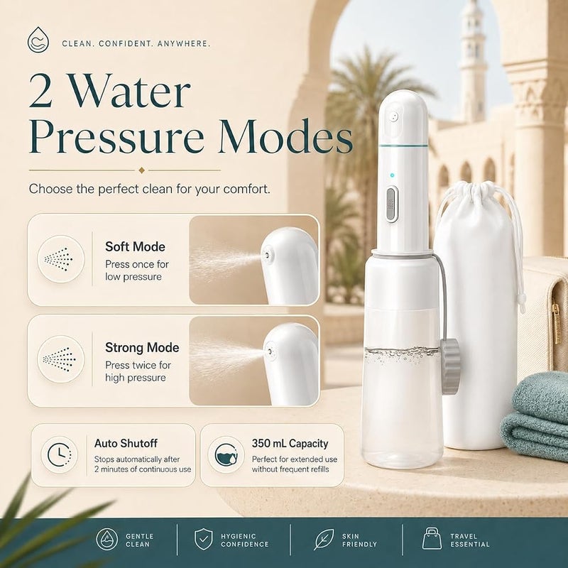 Bentifar Portable Travel Bidet, 350ML Electric Rechargeable Handheld Bidet with 2 Spray Modes, IPX7 Waterproof Personal Hygiene Cleaner for Women, Men & Baby Care - Image 4