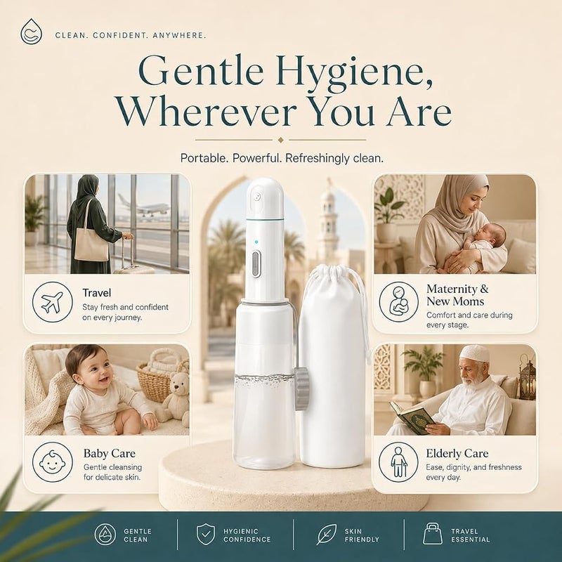 Bentifar Portable Travel Bidet, 350ML Electric Rechargeable Handheld Bidet with 2 Spray Modes, IPX7 Waterproof Personal Hygiene Cleaner for Women, Men & Baby Care - Image 3