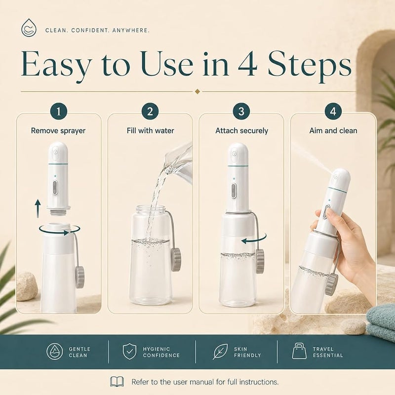 Bentifar Portable Travel Bidet, 350ML Electric Rechargeable Handheld Bidet with 2 Spray Modes, IPX7 Waterproof Personal Hygiene Cleaner for Women, Men & Baby Care - Image 5
