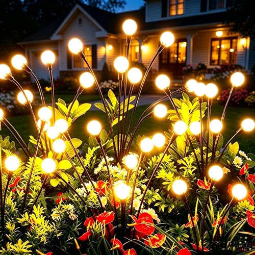 vignuto Solar Lights Outdoor Waterproof 4 Pack of 32 LEDs Garden Patio Firefly Decoration Unique Gifts Women Grandparents - Image 1