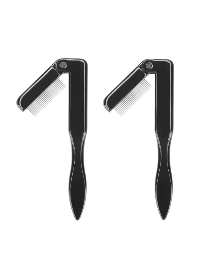 2 قطعة من مشط الرموش القابل للطي، أداة فصل الرموش، مشط الحواجب الأسود بأسنان معدنية، أداة فرشاة الرموش للرموش والحواجب. - Image 1